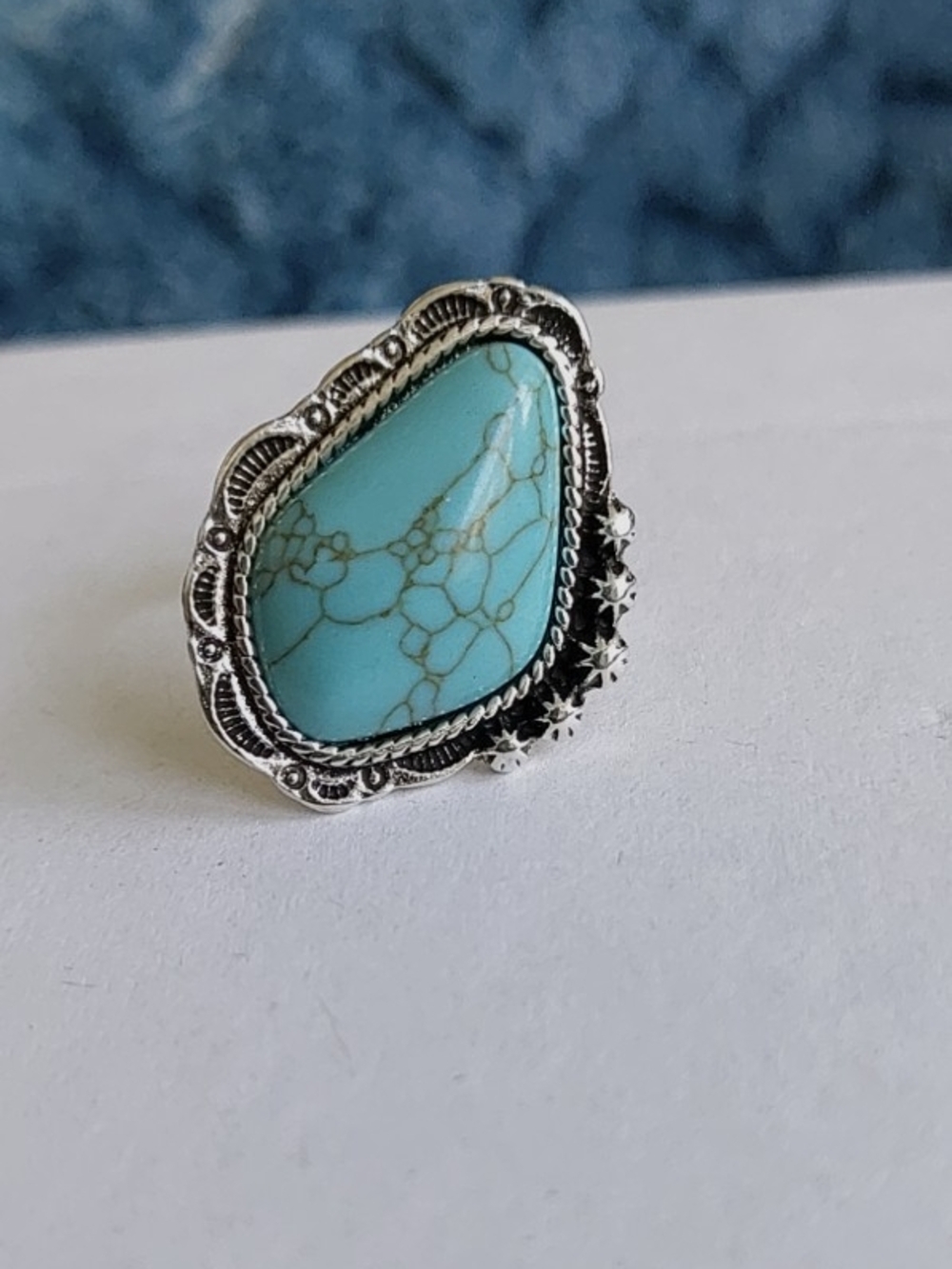 Turquoise Stone Silver-Tone Statement Ring - Tundra Rotunda